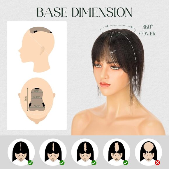 Hairpieces For Women Wispy Air Clip On Bangs Remy Short Black Lace Topper - Picture 5 of 8